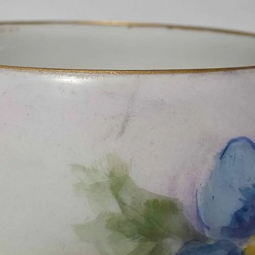 Sweetpea Teacup and Saucer Hand Painted Vintage Artist Signed 1964